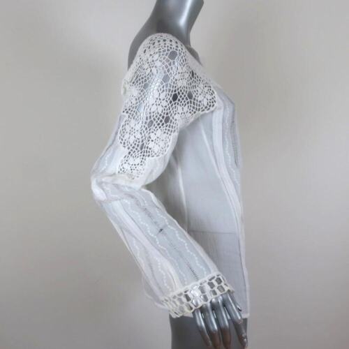 Blumarine Blouse White Crochet Lace-Trim Cotton Size 44 Long Sleeve Top - Picture 4 of 7