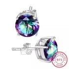 8mm Sterling Silver Plated Uk + Bag 925 Mystic Fire Topaz Opal Stud Earrings