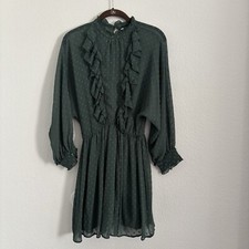 NWT Zara Women's Size XS Green Ruffle Detail Long Sleeve Dress