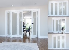 Internal Bifold Doors White Primed Shaker 1 Lite Frosted Glz 3 & 4 Door Options