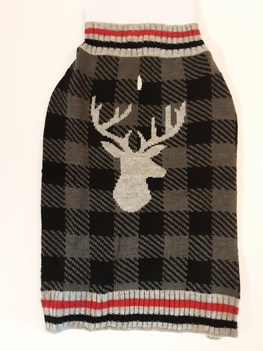 New Vibrant Life M Pet Cat Dog Holiday Sweater With Reindeer Gray Black Red