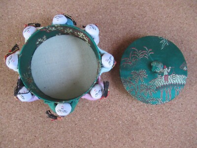 小物 SUMO Vintage Asian Chinese Round Pin Box Trinket Sewing Satin