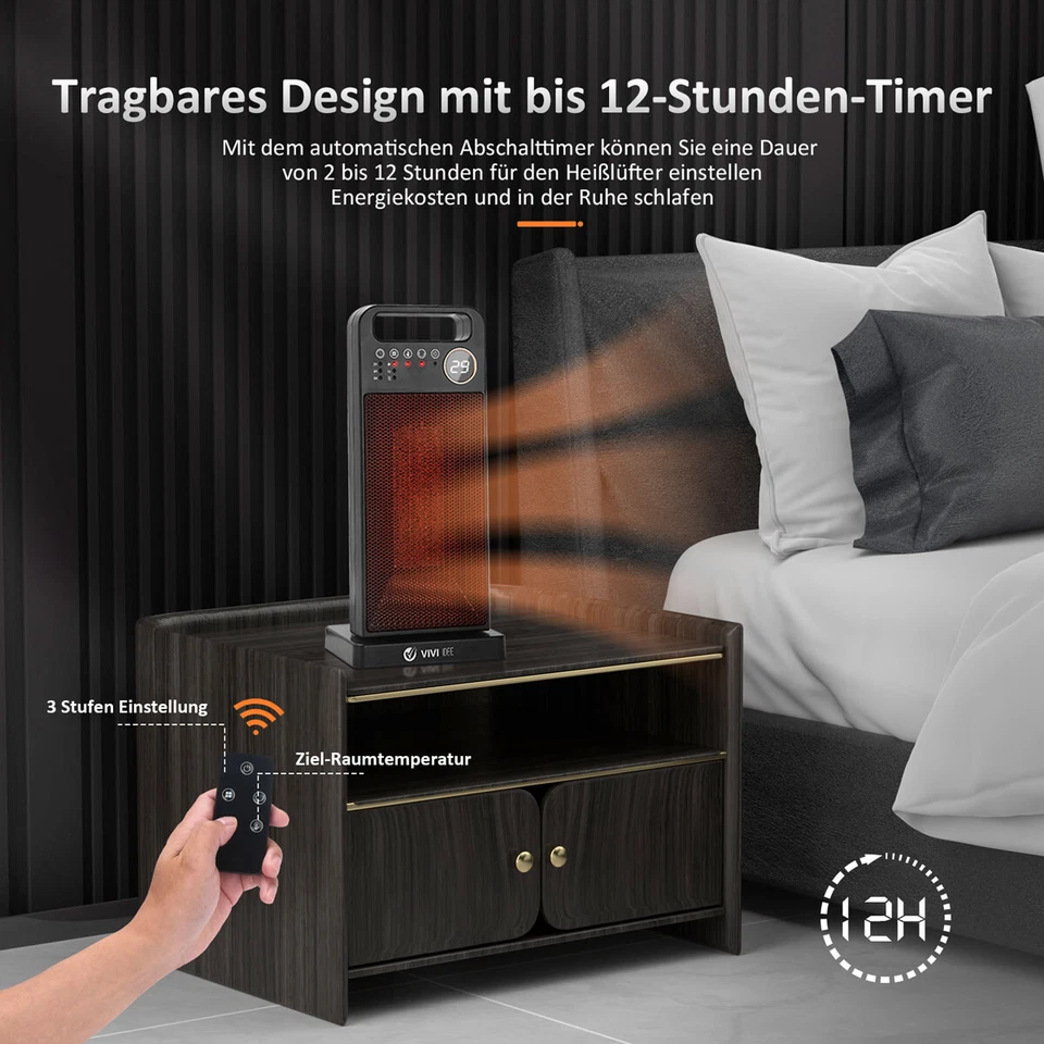Vivi Idee® Keramik Heizlüfter 2000W mit Fernbedienung energiesparende Heizung - Bild 4 von 4