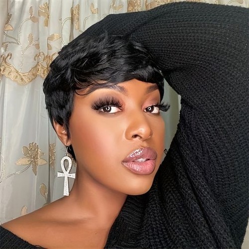 Human Hair Pixie Cut Wig for Black Women Human Hair Glueless - Picture 4 of 5
