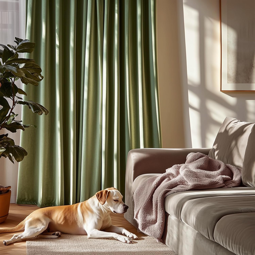 Blackout Velvet Green Thermal Insulated Curtains 90 Inch Long Drapes for Bedroom - Picture 5 of 9