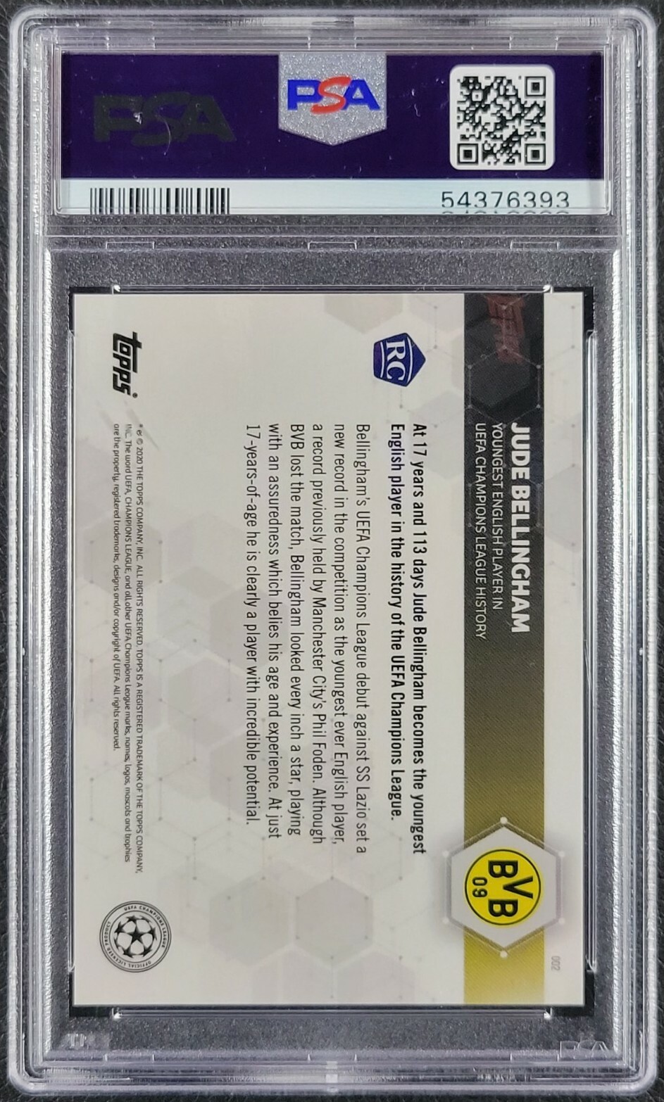 2020 Topps Now UEFA Champions League #002 Jude Bellingham RC PSA 10 GEM MINT  view 2