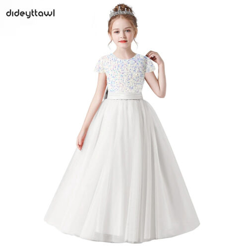2024 Sparkling sequin short sleeved girl's dress sheer party dress - Picture 12 of 30
