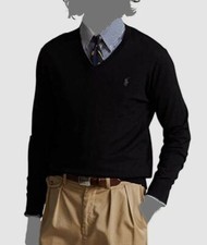 138 Polo Ralph Lauren Men's Black Merino Wool V-Neck Pullover Sweater Size L