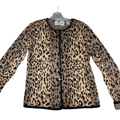 Sharon Young Cheetah Print Ramie Cotton Rayon Cardigan, Sz. Small, animal print