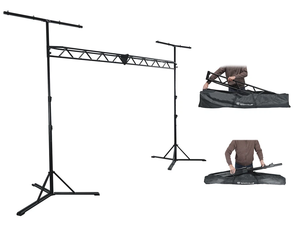 Rockville RLT8 10 Ft Portable Sturdy Lighting Truss Stand w/Flat-Base Legs+Bag