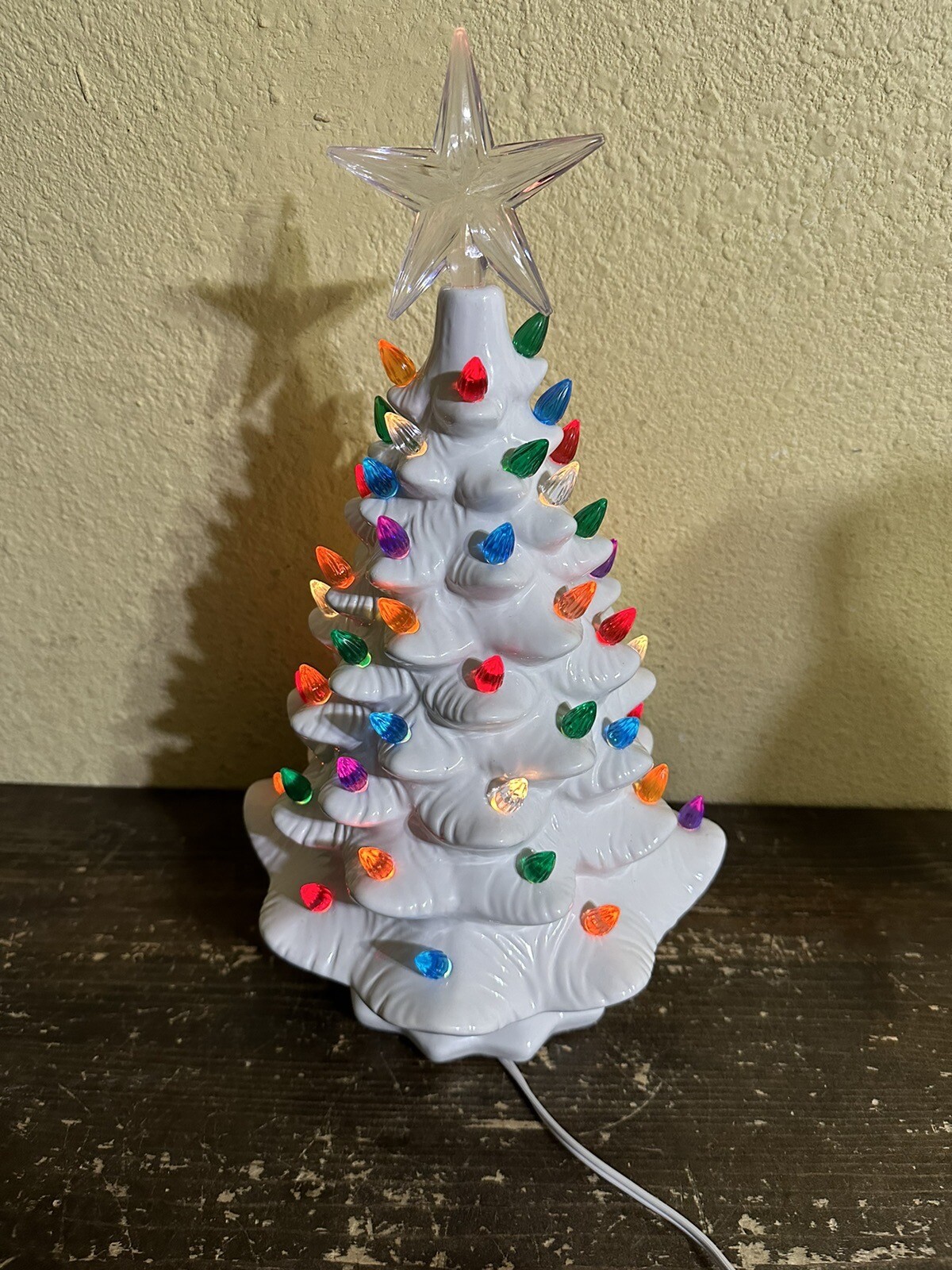 White Ceramic Tabletop Christmas Tree Lighted Pearlized 15" eBay
