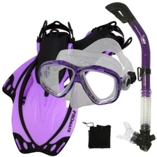 Snorkeling Diving Mask Snorkel Fins Bag Gear Travel Set
