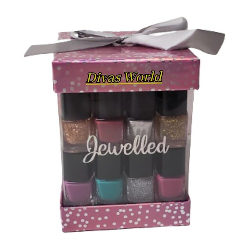 Jewelled Nail Polish 12 x 6.5ml Varnish/ Glitzy Eyeshadow Lip Gloss Gift Set New - Picture 9 of 12