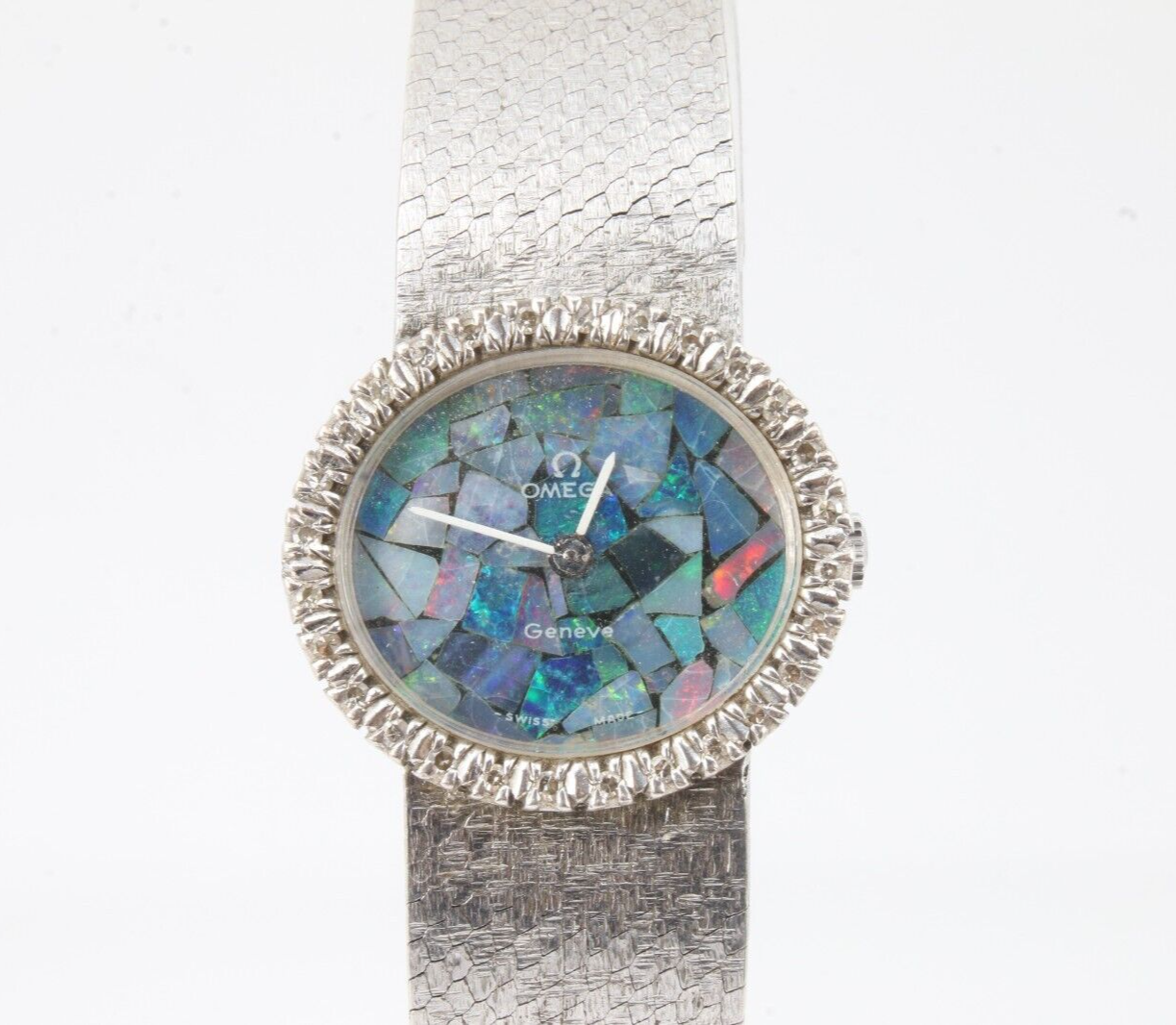 [Very Rare] Omega Geneva Mosaic Opal Diamond Bezel 750 18K Stamped Antique Watch