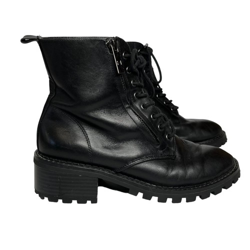 Halston Lois Boots Leather Black Lace Up Zip Size 5.5