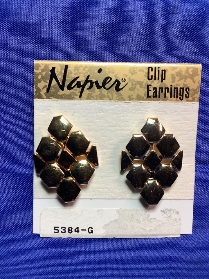 NAPIER Vintage Gold Tone Clip on Screw Back Earrings Classic Crisscross