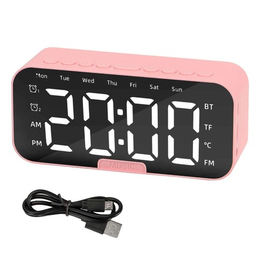 Portable Digital Alarm Clock FM Radio Wireless Bluetooth Mirror LED With Speaker - Picture 14 of 15