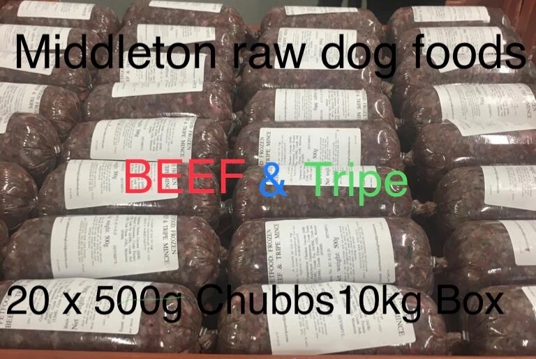 RAW Frozen Dog Food BEEF & TRIPE 20 x 500g Chubs 10kg Box BARF RAW DIET
Opens in a new window or tab