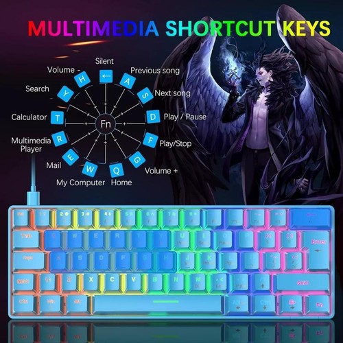 LANGTU T60 UK layout 60% tastiera da gioco meccanica cablata RGB tastiera retroilluminata PC - Foto 11 di 20