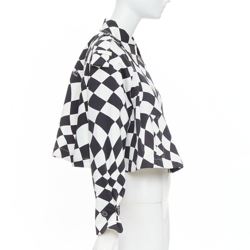 MAISON MARGIELA MM6 black white checkerboard cotton cropped flared coat FR40 M - Picture 4 of 9
