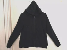 T By Talbots Womens Hoodie LP Petite Navy Blue Full Zip Pockets Outdoor "STAINS"