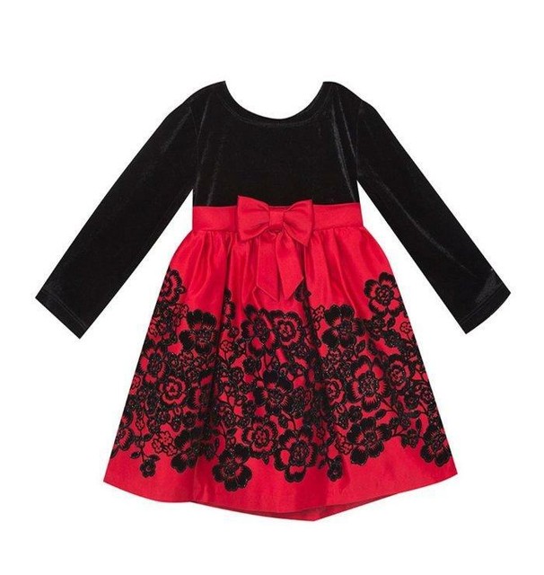 RARE EDITIONS Toddler 3T Red & Black Velvet Flocked Dress NWT 60 eBay