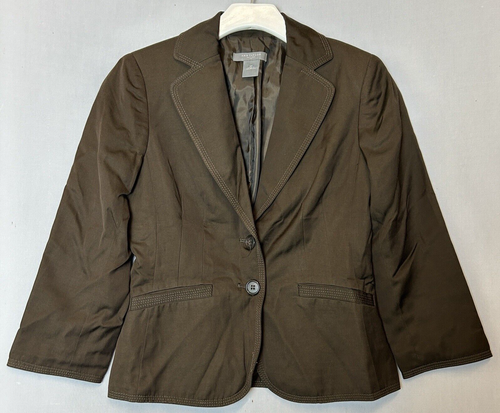 Ann Taylor Blazer Petite 0P Womens Brown Button Down V Neck Collared
