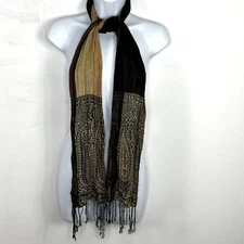 Unbranded Womens Rectangle Fringe Scarf Gold Paisley Lightweight