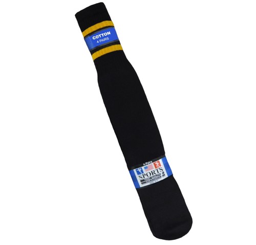 4 Pairs Black Tube Socks Striped 22 Inches Long Old School Cotton Socks - Picture 27 of 31