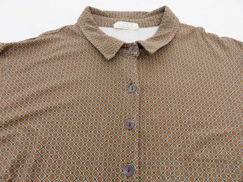 SIYU MADE IN SPAIN BROWN ART DECO RETRO PATTERN LONG SLEEVE JERSEY SHIRT UK 14 - Picture 6 of 14