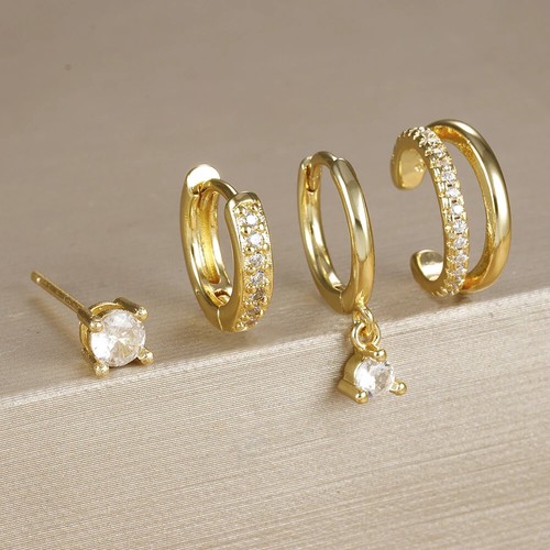 4 Stück Edelstahl Zirkon Huggies Creolen Set für Frauen Trend Gold - Bild 14 von 29