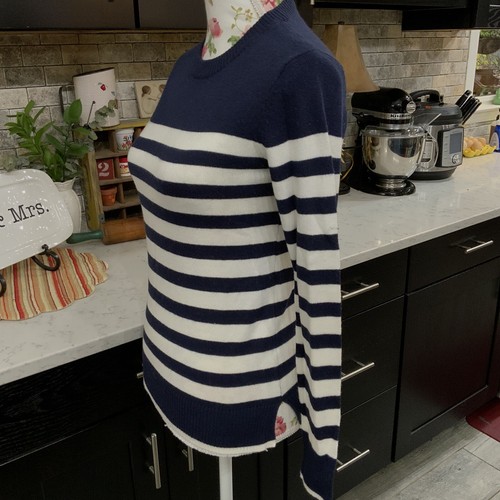 A New Day Long Sleeve Knit Sweater Navy & White Stripe Cotton Blend Crew Neck XS - Foto 5 di 8