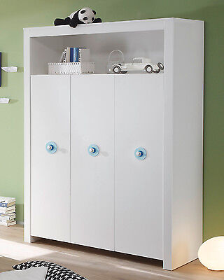 Baby Schrank Kleiderschrank Weiss 3 Turen Blau Kinderzimmer Mobel Gs Gepr Olivia Ebay