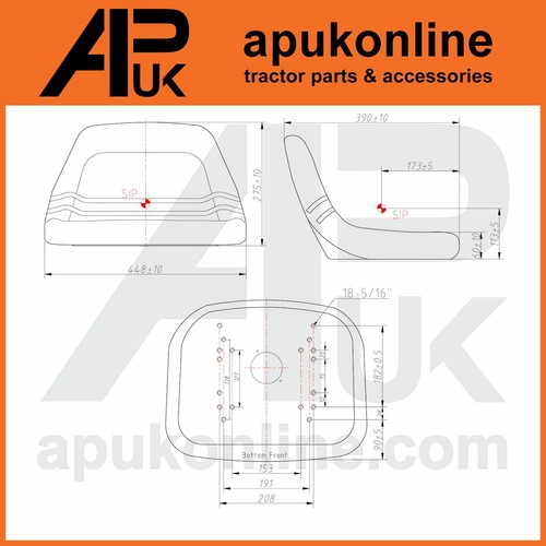 Bandeja de asiento negra universal espalda baja para tractor compacto Iseki Kubota Yanmar Ford - Imagen 8 de 9