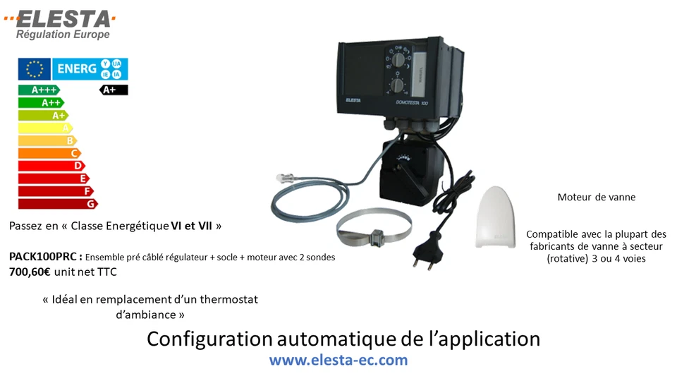 ELESTA Pack100 PRC Ensemble pré câblé régulateur + socle + moteur avec 2 sondes - Photo 3/4