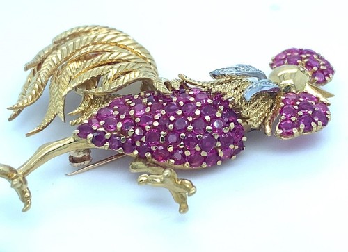 Tiffany & Co. 18k Yellow Gold and Platinum Ruby and Diamond Rooster Brooch - Picture 5 of 16