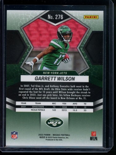 GARRETT WILSON 2022 Mosaic #276 NFL Debut RC Rookie Card RC Jets FREE Shipping - Picture 2 of 2