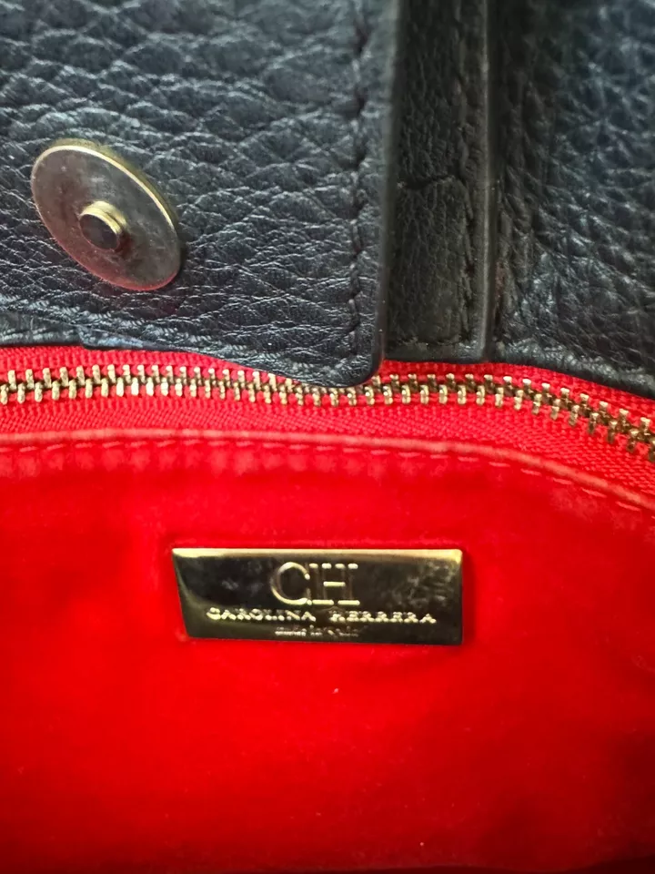 Carolina Herrera Black Leather CH Charm Tote - Image 3 of 4