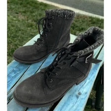 Crown Vintage Racine Combat Boot Lace-Up Buckle Distressed Women's 11M Black