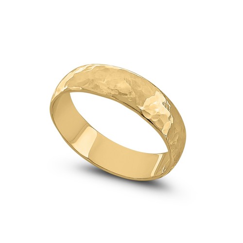 Solid 18K Yellow Gold Hammered Ring Handmade 5mm Hammer Texture Wedding Band - Picture 6 of 9