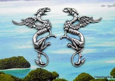 #1805 ANTIQUED .925 STERLING SILVER PLATED MYTHICAL L+R WINGED GRIFFIN (1 PR)