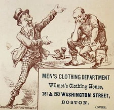 Wilmot's Clothing House Boot & Shoes Dept Shoe Salesman Victorian Trade Card