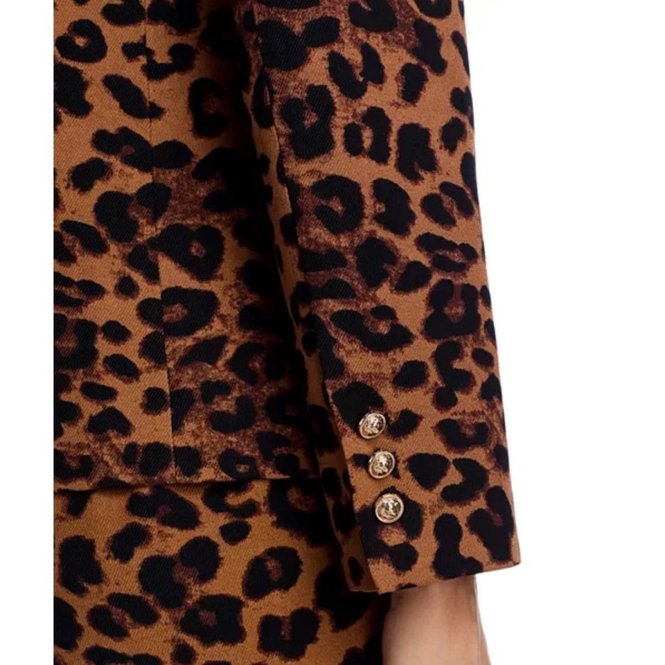 AQUA леопард печать пик лацкан Blazer куртка женский размер S золотой кнопка - Изображение 4 из 4