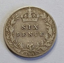 1905 Sixpence Edward VII British Silver Coin
