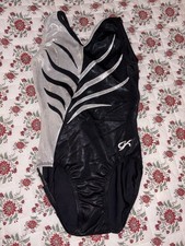 EUC Gymkin Shimmery Black Silver Leotard Sz AXS