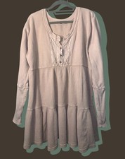 Free People Jolene Thermal Henley Mini Tiered Dress Sand Beige Medium M
