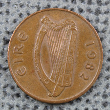 Penny 1982 Ireland Eire Pingin 1p Gaelic Harp Bird Bronze Diameter 20.3mm