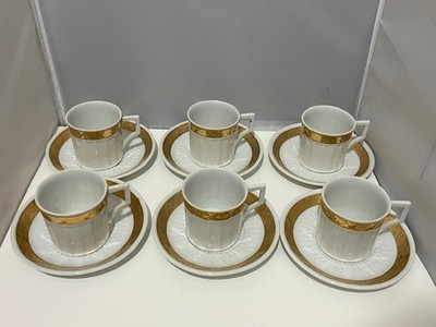 VTG Set of 6 Royal Crown Windsor cups & saucers 2668 GUC white w/gold trim