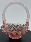 Fenton Petal Pink Glass Mini Basket Aztec Pattern 4” Tall