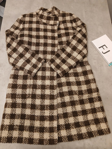 Jaegar Wool & Alpaca Brown & Cream Checked Long Sleeved Coat UK Size 10 - Picture 1 of 6